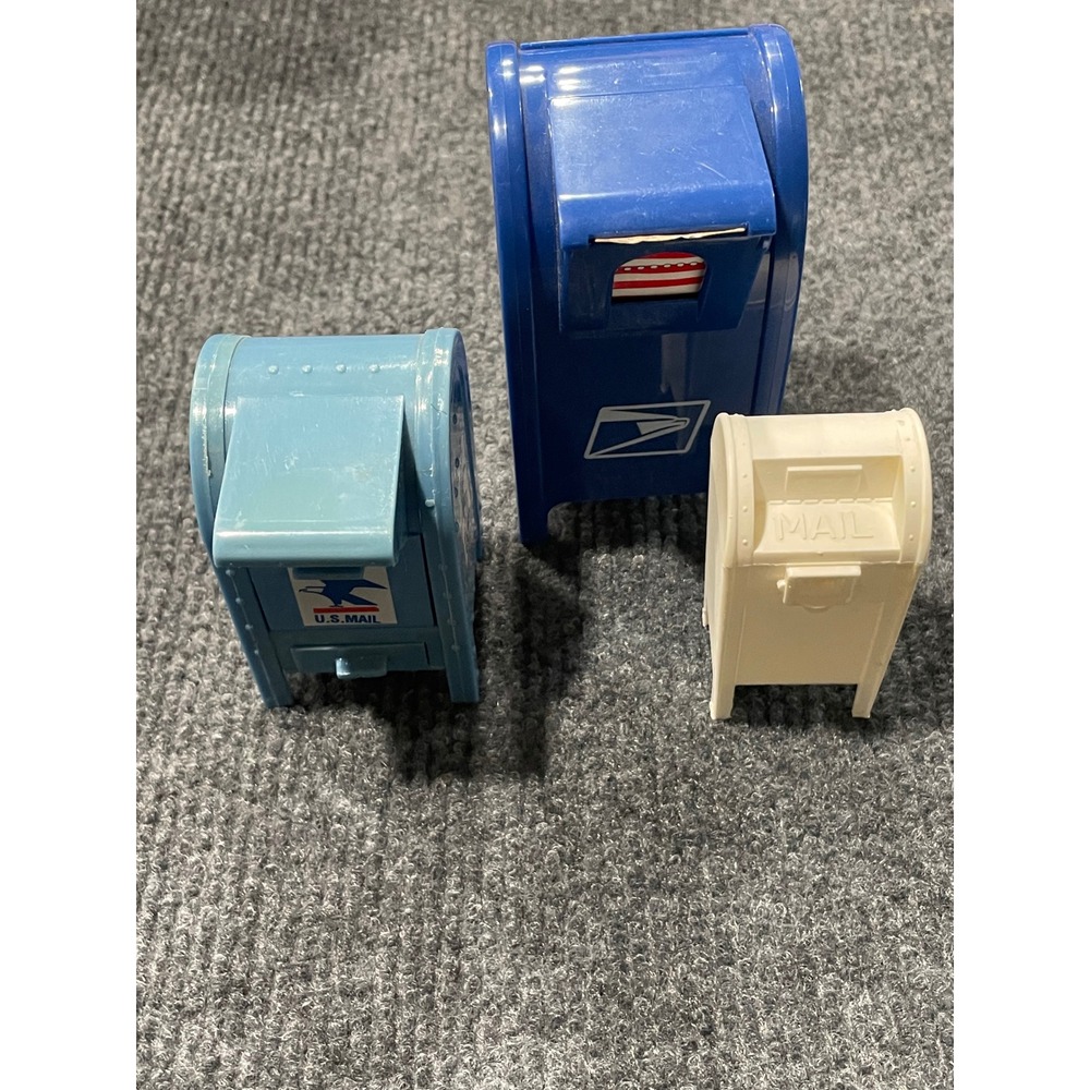 Vintage USPS Mailbox  Set 3pc Blue White United States Postal Service